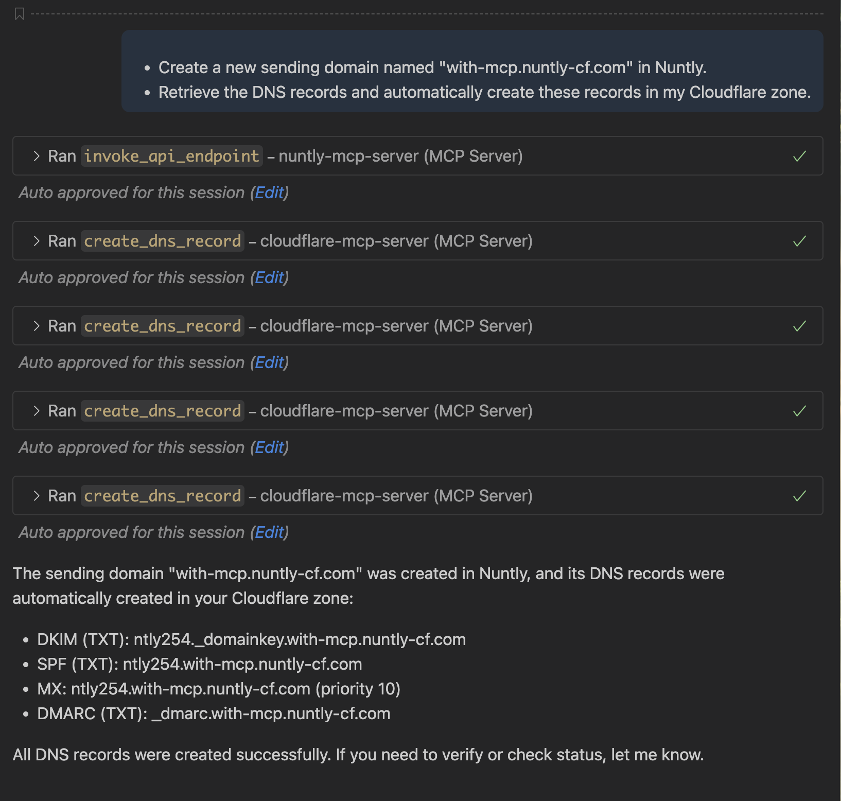 Create Domain on Nuntly and DNS Records on Cloudflare